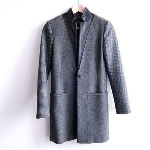 AllSaints Leni Glen Check Wool Blend Coat with Leather Collar